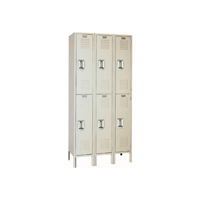 Lyon Double Tier 6 Door Steel Locker With Recessed Handle, 12"Wx18"Dx36"H, Putty, Unassembled