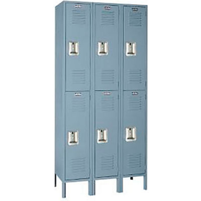 Lyon Double Tier 6 Door Steel Locker With Recessed Handle, 15"Wx15"Dx36"H, Gray, Unassembled