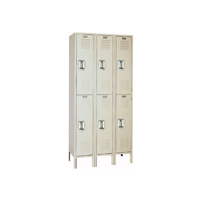 Lyon Double Tier 6 Door Steel Locker With Recessed Handle, 15"Wx15"Dx36"H, Putty, Unassembled