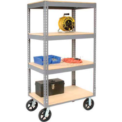 Global Industrial Easy Adjust Boltless 4 Shelf Truck 36 x 24 with Wood Shelves, Rubber Casters