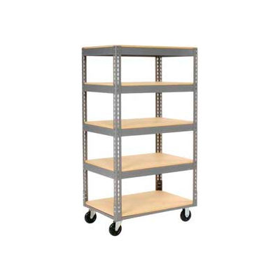 Global Industrial™ Boltless Shelf Truck, 5 étagères, roulettes en polyéthylène, 36"L x 24"L x 65"H, gris