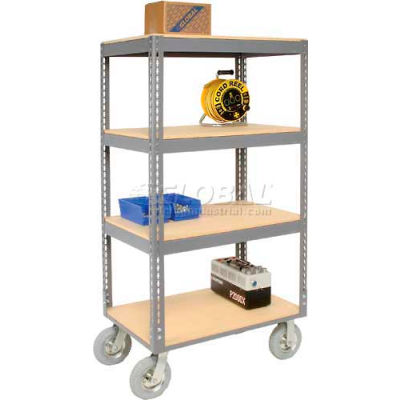Global Industrial Easy Adjust Boltless 4 Shelf Truck 48x24 W/ Wood Shelves, Pneumatic Casters