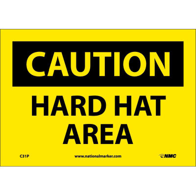 Safety Signs - Caution Hard Hat Area - Vinyl 7"H X 10"W