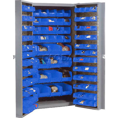 Global Industrial Bin Cabinet Deep Door - 132 Blue Bins, 16-Gauge Unassembled Cabinet 38x24x72