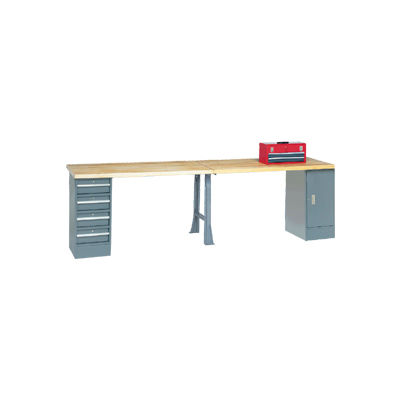 Global Industrial™ Extra Long Industrial Workbench, 1 armoires et 4 tiroirs, 120 » L x 30 » P, gris
