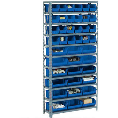 Global Industrial™ Steel Open Shelving avec 42 bacs d’empilage en plastique bleu 11 étagères - 36 x 12 x 73