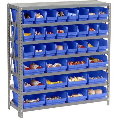 Global Industrial™ Steel Shelving avec Total 36 4"H Plastic Shelf Bins Blue, 36x12x39-7 Shelves