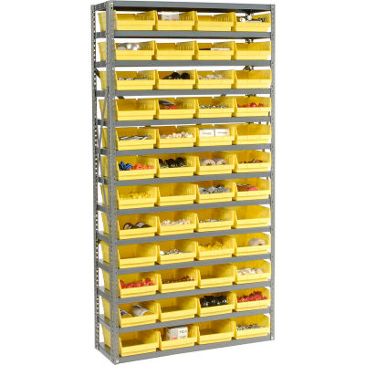 Global Industrial™ Steel Shelving with 48 4"H Plastic Shelf Bins Yellow, 36x12x72-13 Shelves