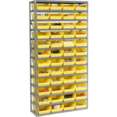 Global Industrial Steel Shelving with 48 4"H Plastic Shelf Bins Yellow, 36x12x72-13 Shelves