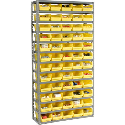 Global Industrial™ Steel Shelving with 60 4"H Plastic Shelf Bins Yellow, 36x12x72-13 Shelves