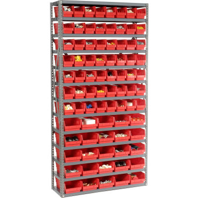 Rayonnages mondiaux industriels™ d’acier - Total 81 4"H Plastique Shelf Bins Rouge, 36x12x72-13 Étagères