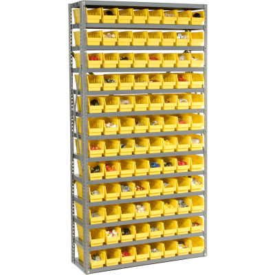 Global Industrial™ Steel Shelving with 96 4"H Plastic Shelf Bins Yellow, 36x12x72-13 Shelves