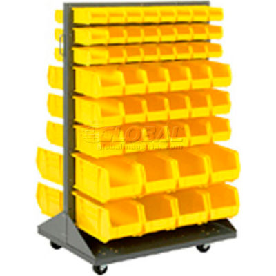 Global Industrial™ Mobile Double Sided Floor Rack - 100 Bacs jaunes d’empilement 36 x 55