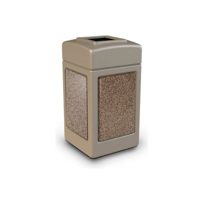 PolyTec Square Waste Container, Beige with Riverstone Stone Panels, 42-Gallon