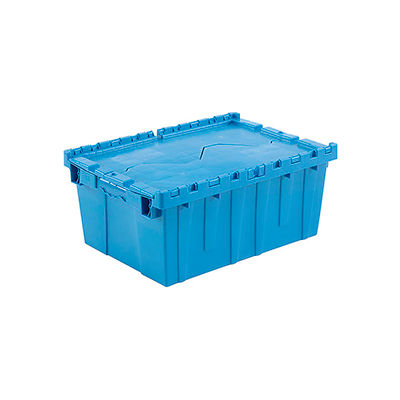 Global Industrial Plastic Attached Lid Shipping & Storage Container 21-7/8x15-1/4x9-11/16 Blue