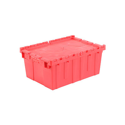 Global Industrial Plastic Attached Lid Shipping & Storage Container 21-7/8x15-1/4x9-11/16 Red