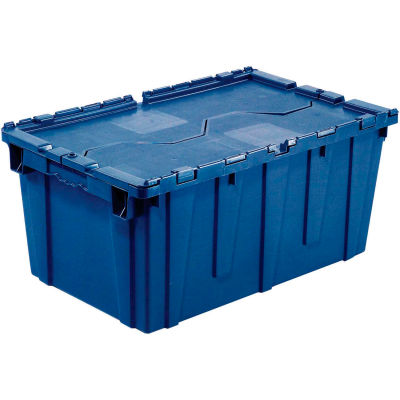Global Industrial Plastic Shipping/Storage Tote w/ Attached Lid, 21-7/8"x15-1/4"x12-7/8",Blue