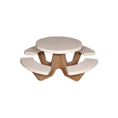 42" Round Picnic Table, Polished White Top, Tan River Rock Leg