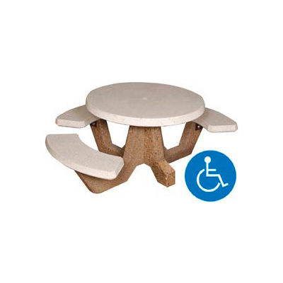 Concrete Round Picnic Table with 3 Benches ADA