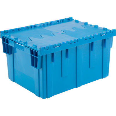 Global Industrial™ Plastic Shipping/Storage Tote W/Attached Lid, 28-1/8"x20-3/4"x15-5/8 », Bleu