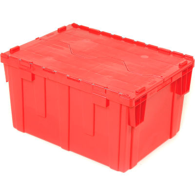 Global Industrial™ Plastic Attached Lid Shipping - Conteneur de stockage 28-1/8x20-3/4x15-5/8 Rouge