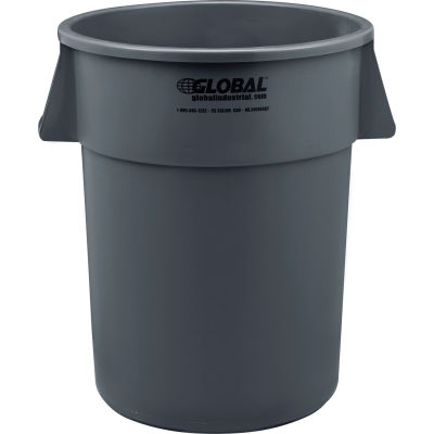Global Industrial Plastic Trash Can, Gray, 55 Gallon