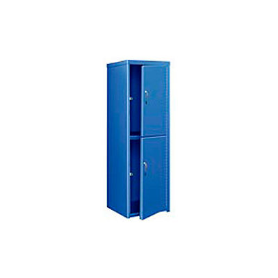 Casier industriel™ mondial à 2 niveaux 2 portes robuste, 24 po L x 24 po P x 74 po H, bleu, entièrement soudé
