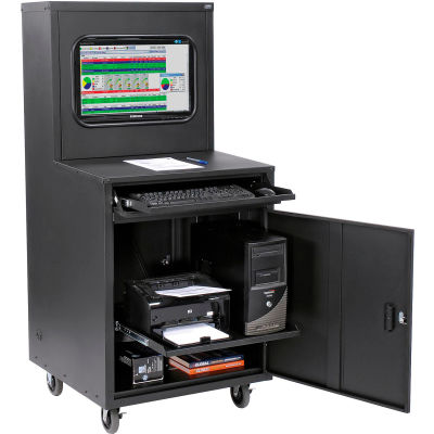 Global Industrial™ Mobile Heavy-Duty LCD Computer Cabinet, Noir, Assemblé