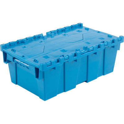 Global Industrial™ Plastic Attached Lid Shipping and Storage Container 19-5/8x11-7/8x7 Bleu