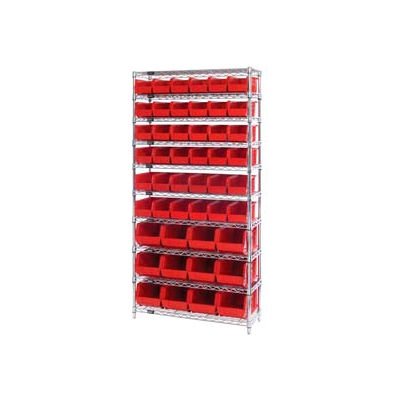 Global Industrial™ étagères en fil chromé avec 48 bacs d’empilage en plastique géants rouges, 36x14x74