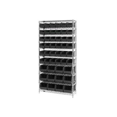 Global Industrial™ Chrome Wire Shelving With 48 Giant Plastic Stacking Bins Black, 36x14x74