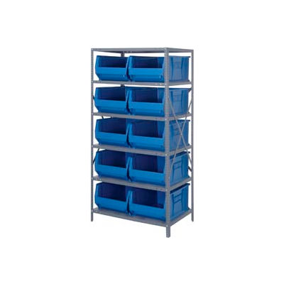 Quantique 2475-954 acier étagères avec 10 24" D Hulk Hopper bacs bleu, 24 x 36 x 75