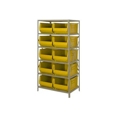 Quantique 2475-954 acier étagères avec 10 24" D Hulk Hopper bacs jaunes, 24 x 36 x 75