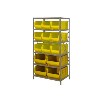 Quantique 2475-953954 acier étagères avec 13 24" D Hulk Hopper bacs jaunes, 24 x 36 x 75