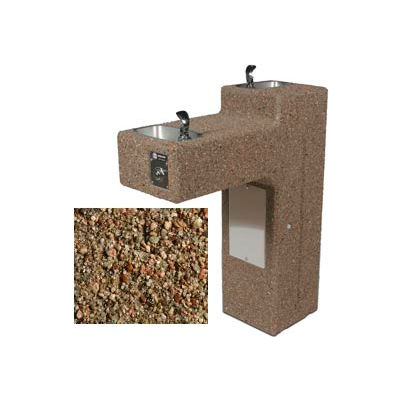 Concrete Dual Outdoor Drinking Fountain ADA Accessible - Tan River Rock
