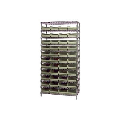 Global Industrial Chrome Wire Shelving with 44 4"H Plastic Shelf Bins Stone, 36x14x74
