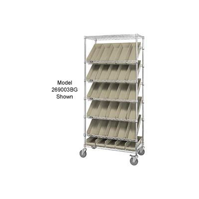 Global Industrial™ Easy Access Slant Shelf Chrome Wire Cart 48 4"H Shelf Bins Ivory 36Lx18Wx74H
