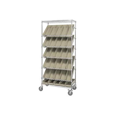 Global Industrial™ Easy Access Slant Shelf Chrome Wire Cart 30 4"H Shelf Bins Ivory 36Lx18Wx74H