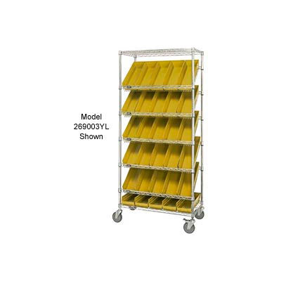 Global Industrial™ Easy Access Slant Shelf Chrome Wire Cart, 24 4 Shelf Bins Yellow, 36"Lx18x74