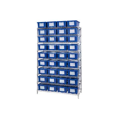 Global Industrial™ Chrome Wire Shelving With 36 6"H Nest - Stack Shipping Totes Blue, 48x18x74