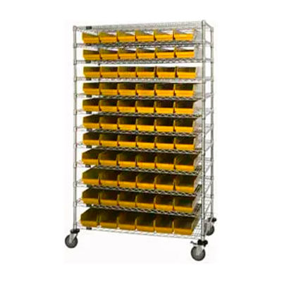 Global Industrial Chrome Wire Shelving with 118 4"H Plastic Shelf Bins Yellow, 60x24x74