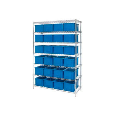 Global Industrial™ Chrome Wire Shelving With 24 8"H Grid Container Blue, 48x18x74