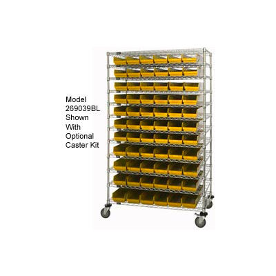 Global Industrial Chrome Wire Shelving with 140 4"H Plastic Shelf Bins Yellow, 72x24x74