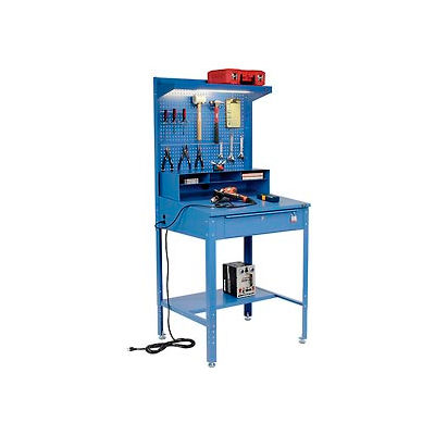 Global Industrial Sloped Shop Desk w/ Riser & Pegboard Panel, 34-1/2"W x 30"D, Blue