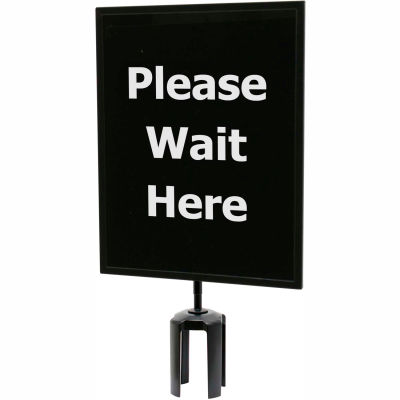 Queueway Acrylic Sign, « Please Wait Here », 11"Wx14"H, Noir/Blanc