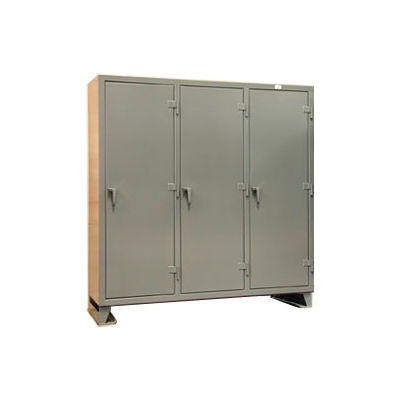 StrongHold® 1-Tier 3 Door Multi-Shift Personal Locker, 74"W x 24"D x 78"H, Gray, All-Welded