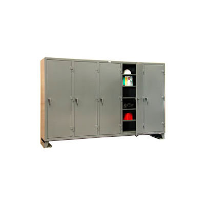 StrongHold® 1-Tier 5 Door Multi-Shift Personal Locker, 122"W x 24"D x 78"H, Gray, All-Welded