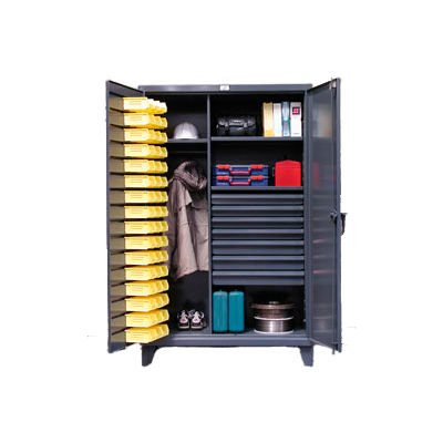 Strong Hold® Heavy Duty Bin Cabinet 46-WBD-243-7DBLD - With 48 Bins And Drawers 48x24x78