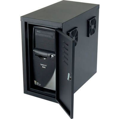 Global Industrial™ Orbit CPU Side Cabinet with Front/Rear Doors and 2 Exhaust Fans - Noir