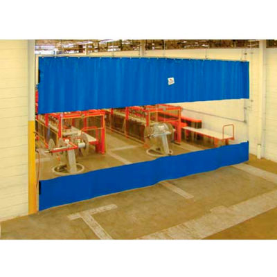 Global Industrial Blue Curtain Wall Partition with Clear Vision Strip 24 x 10